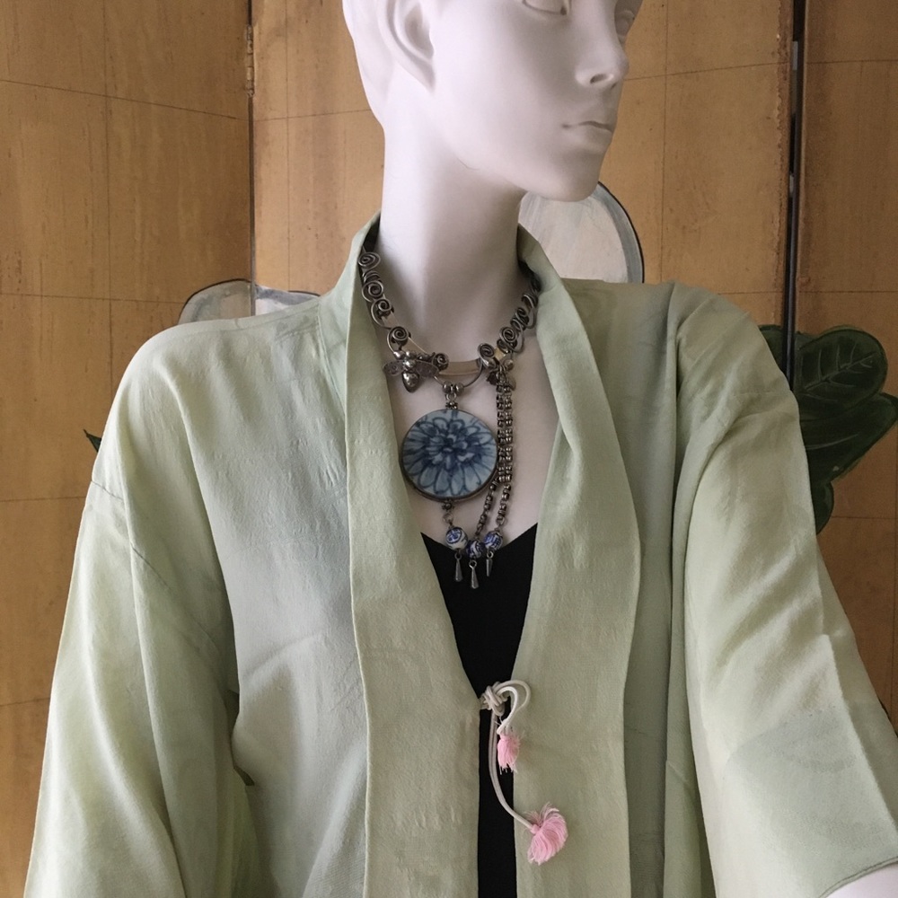 Vintage 1940’s green silk Japanese haori kimono ! - Picture 15 of 15